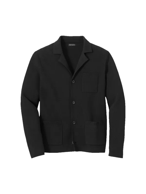 Cotton Notch Lapel Cardigan Sweater - Black sold by Paul Fredrick