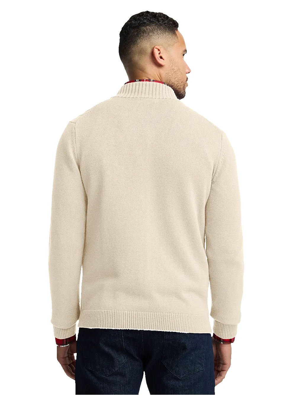 Cotton Cable Full Zip Mock Neck Sweater - Ivory sold by Paul Fredrick product image thumbnail 5