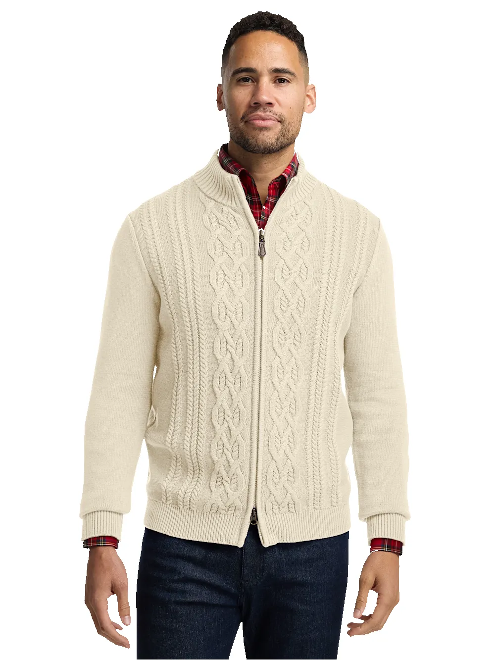 Cotton Cable Full Zip Mock Neck Sweater - Ivory sold by Paul Fredrick product image thumbnail 2