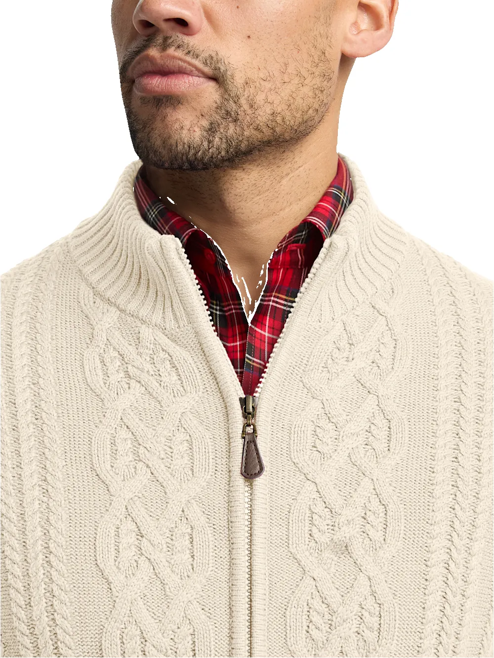 Cotton Cable Full Zip Mock Neck Sweater - Ivory sold by Paul Fredrick product image thumbnail 3