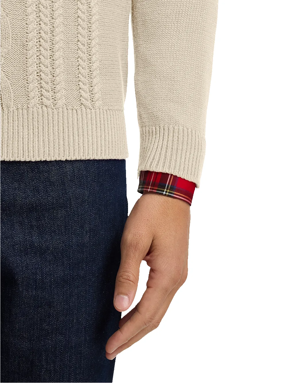 Cotton Cable Full Zip Mock Neck Sweater - Ivory sold by Paul Fredrick product image thumbnail 4