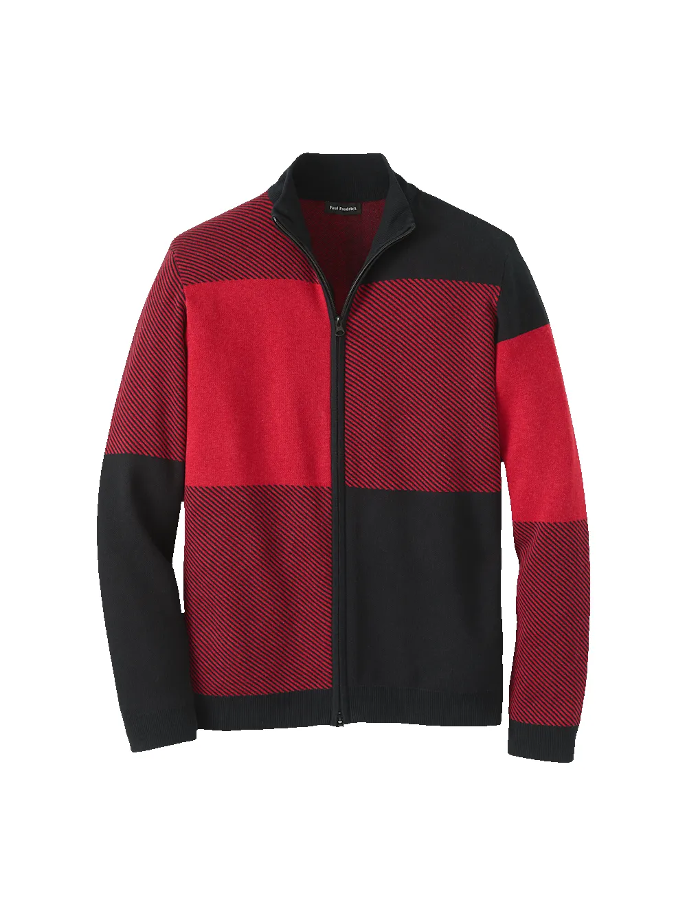 Cotton Full Zip Mock Neck Sweater - Red/black sold by Paul Fredrick