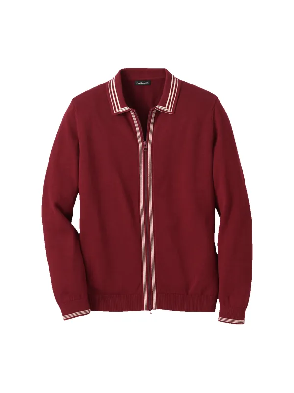 Cotton Full Zip Polo - Burgundy sold by Paul Fredrick