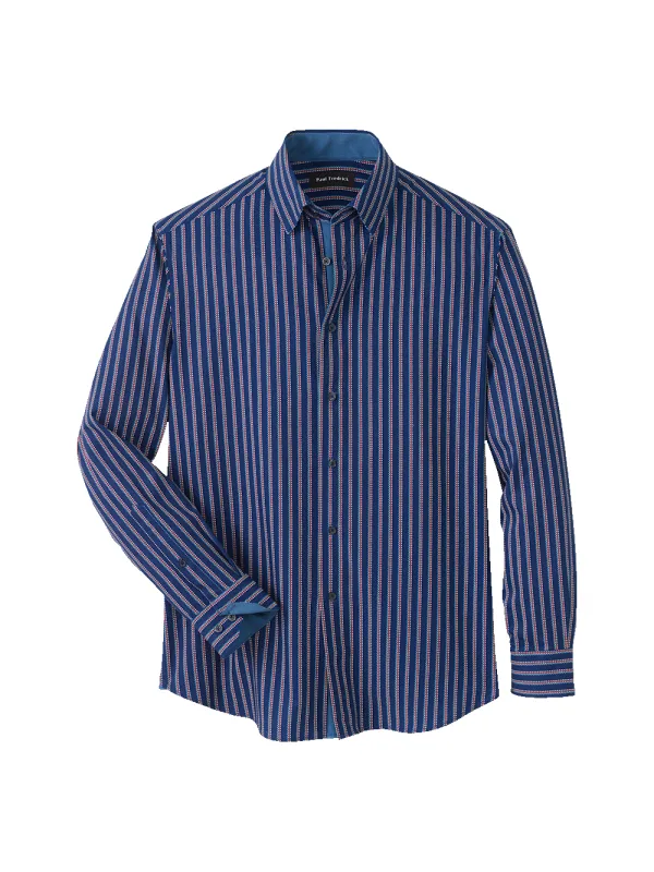 Performance Stretch Stripe Casual Shirt - Navy sold by Paul Fredrick