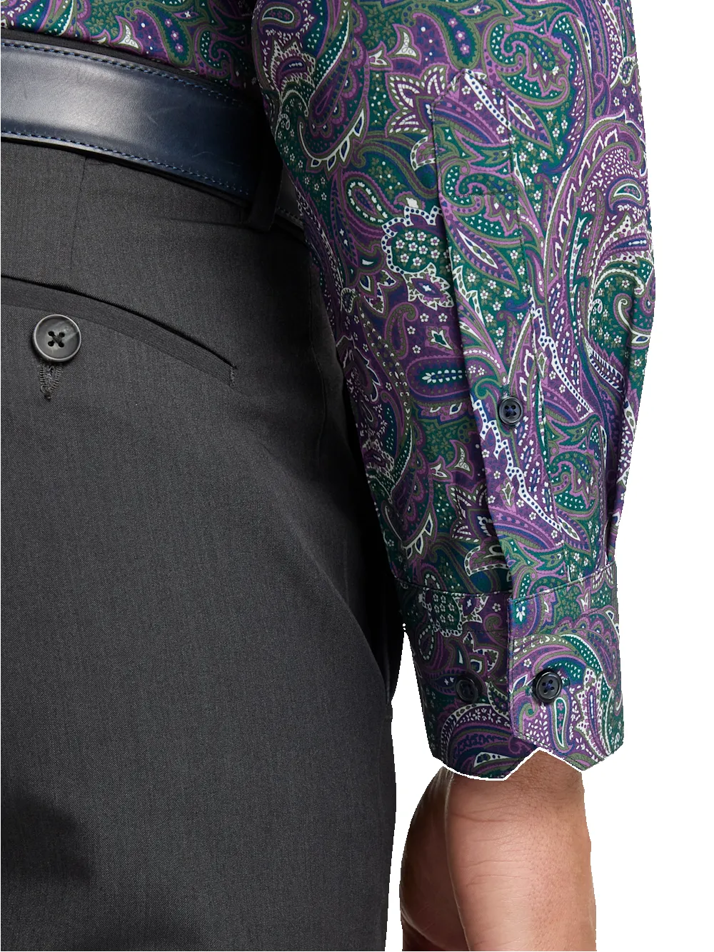 Performance Stretch Paisley Casual Shirt - Purple/olive sold by Paul Fredrick product image thumbnail 4