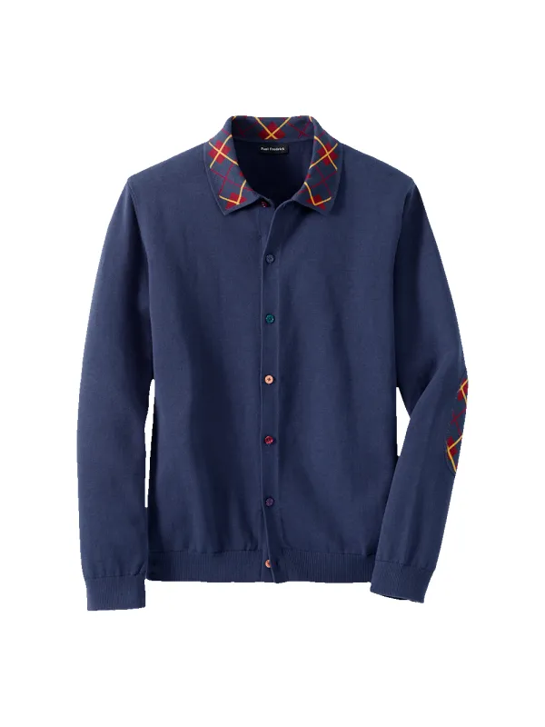 Cotton Button Front Polo - Navy Multi sold by Paul Fredrick