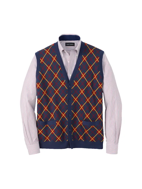 Cotton Button Front V-neck Cardigan Vest - Multi sold by Paul Fredrick