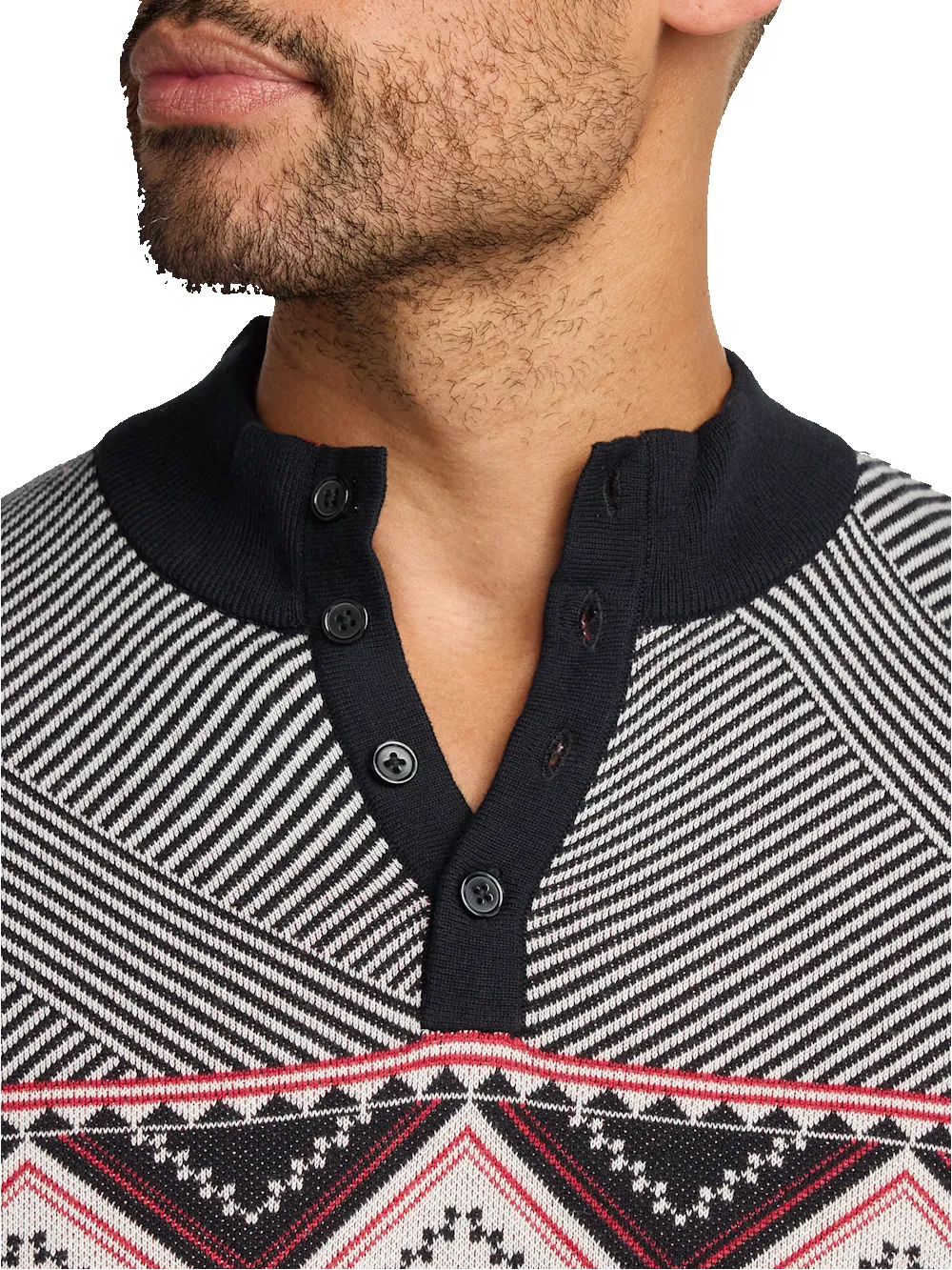 Cotton 4-button Mock Neck Sweater - Black/red sold by Paul Fredrick product image thumbnail 3