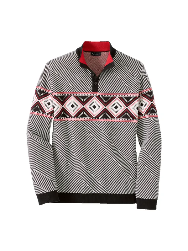 Cotton 4-button Mock Neck Sweater - Black/red sold by Paul Fredrick