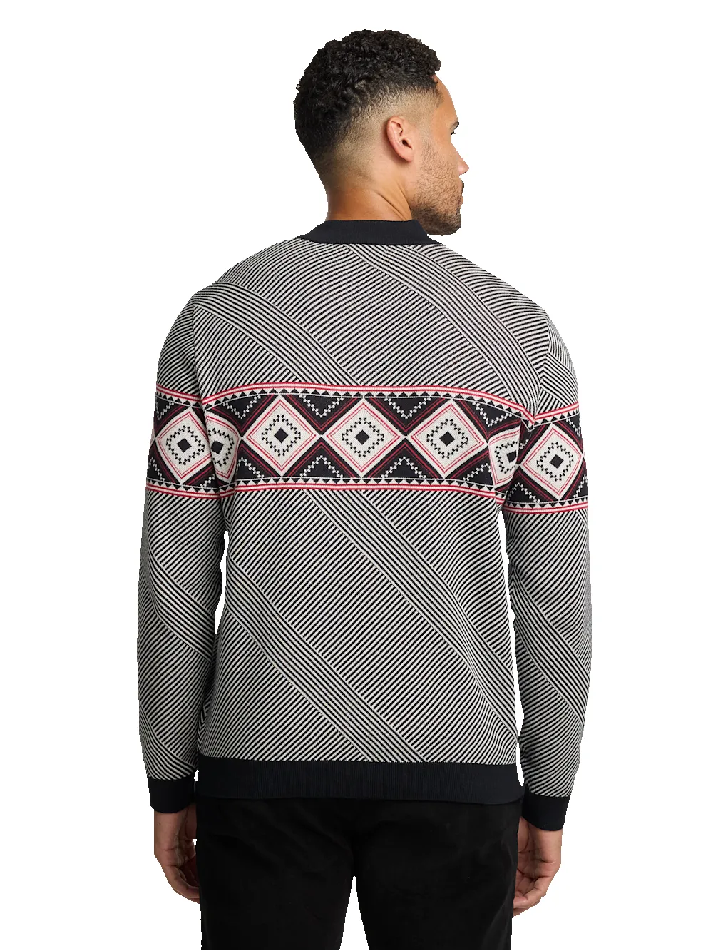 Cotton 4-button Mock Neck Sweater - Black/red sold by Paul Fredrick product image thumbnail 5