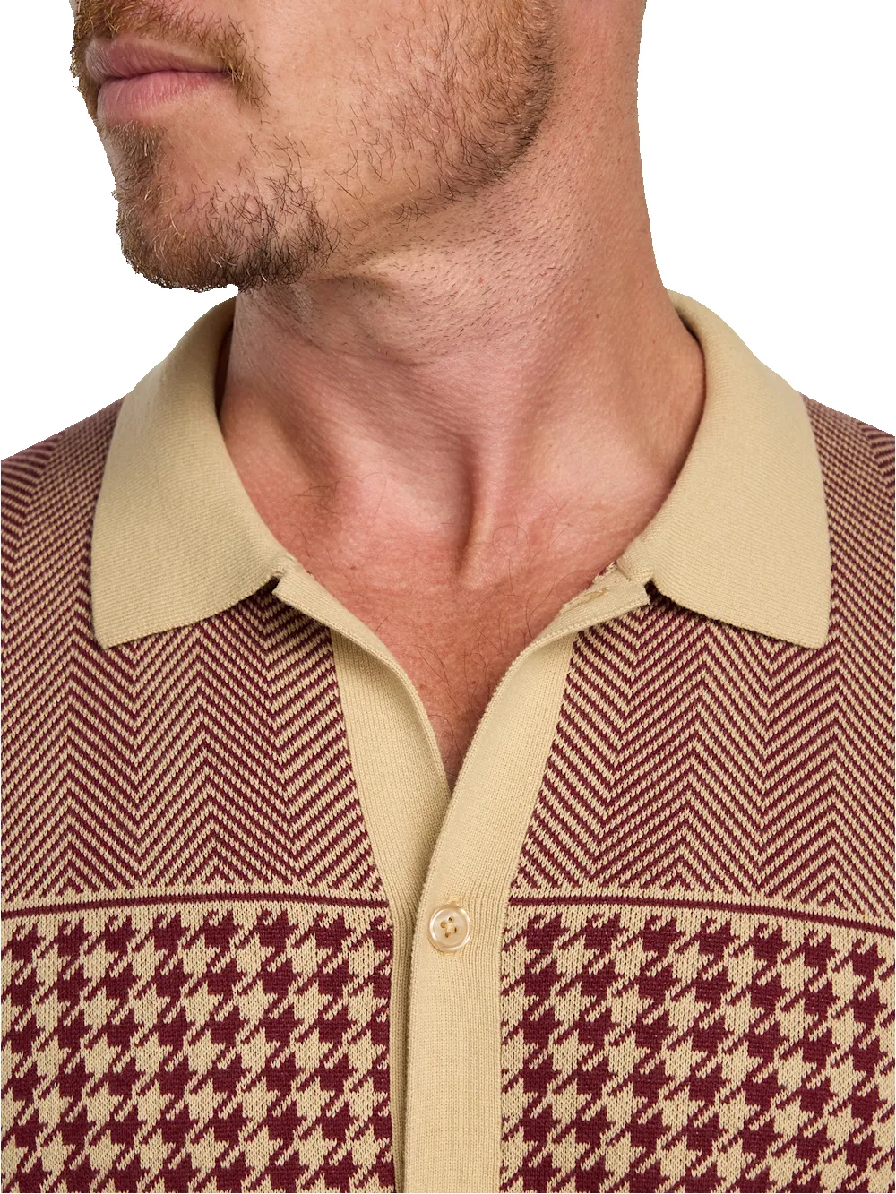 Cotton Button Front Polo - Burgundy sold by Paul Fredrick product image thumbnail 3