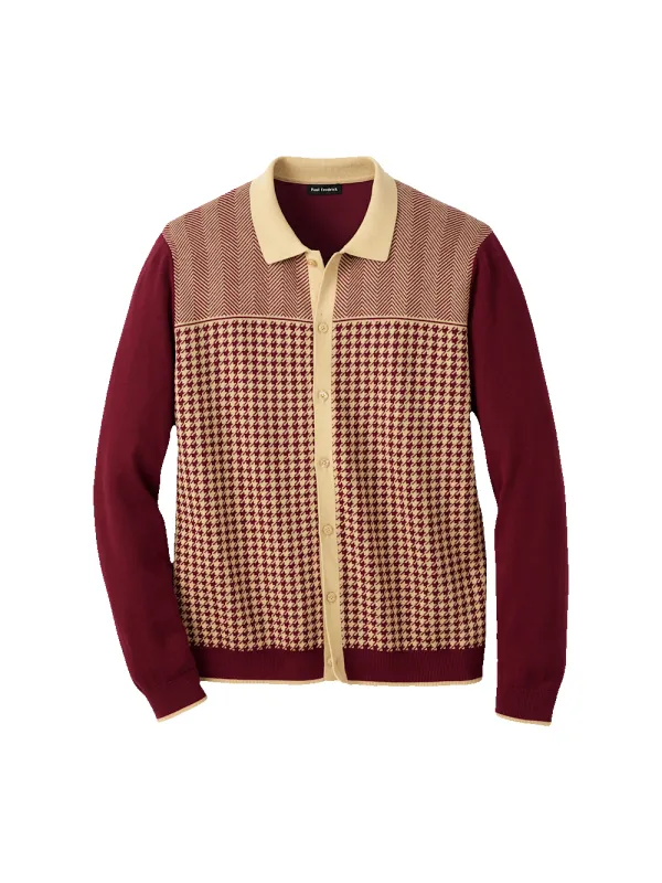 Cotton Button Front Polo - Burgundy sold by Paul Fredrick