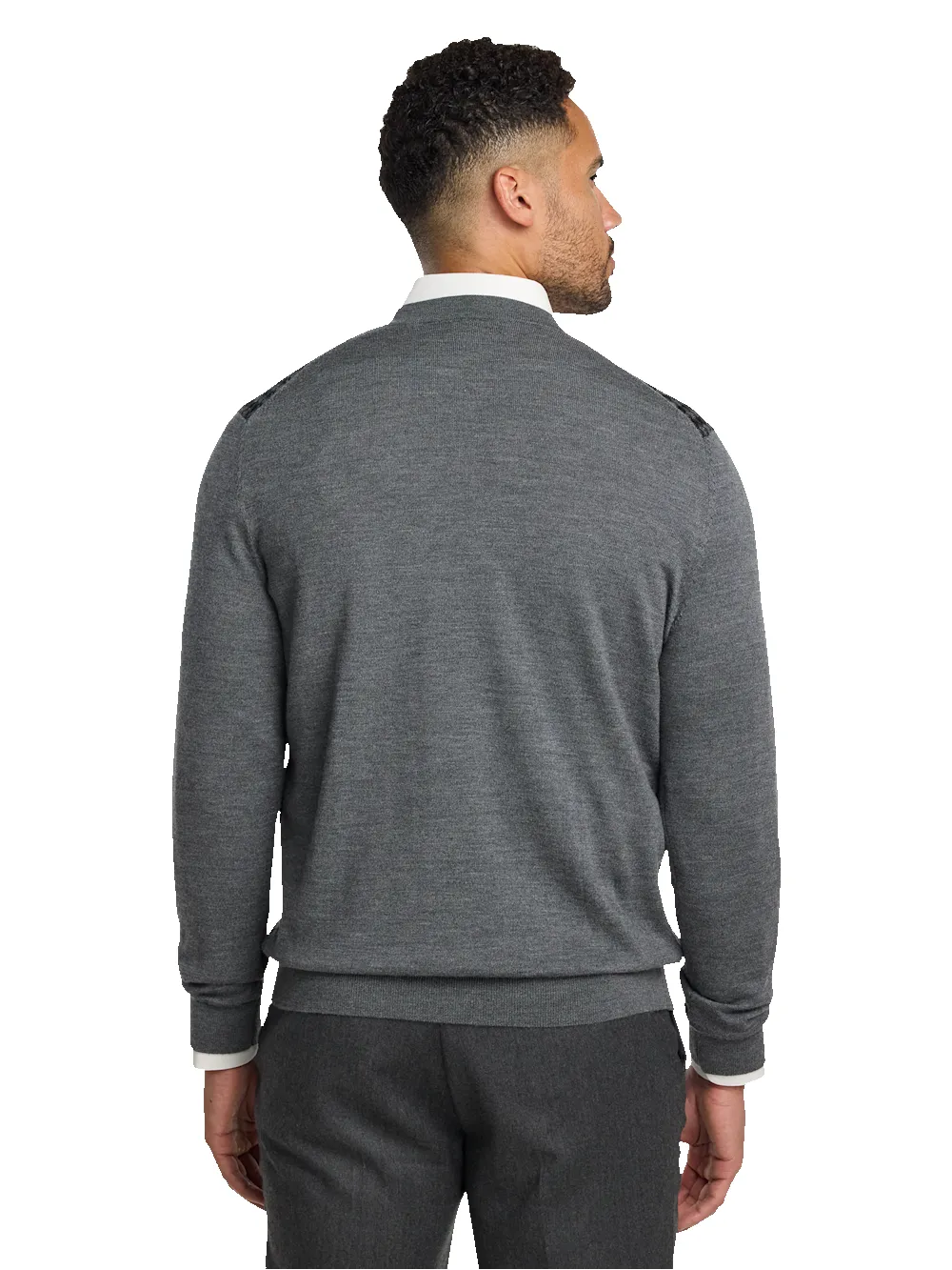 Washable Merino Wool Houndstooth V-neck Sweater - Black/grey sold by Paul Fredrick product image thumbnail 5