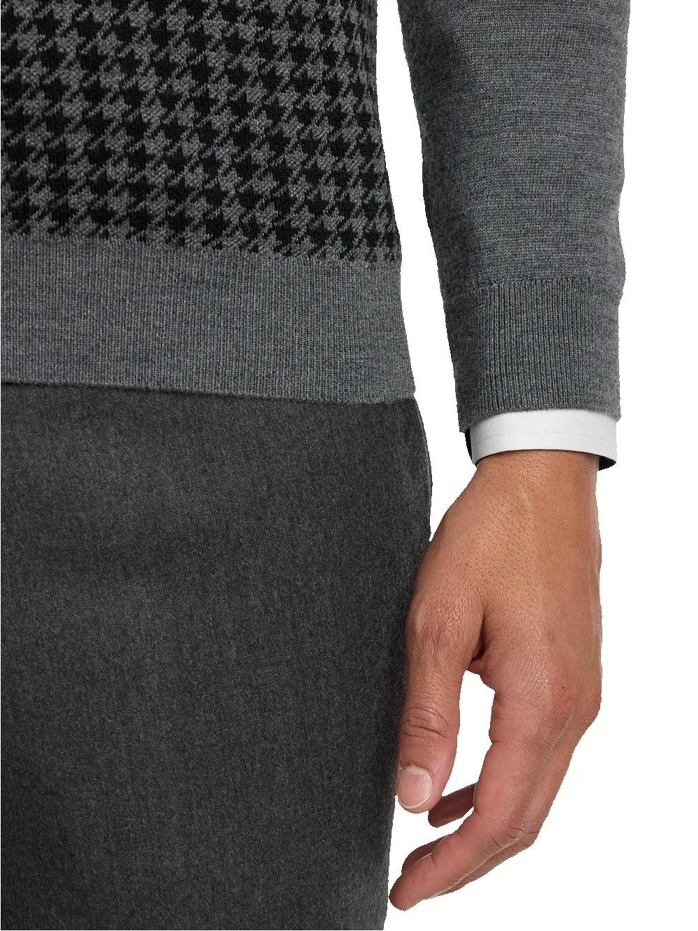 Washable Merino Wool Houndstooth V-neck Sweater - Black/grey sold by Paul Fredrick product image thumbnail 4