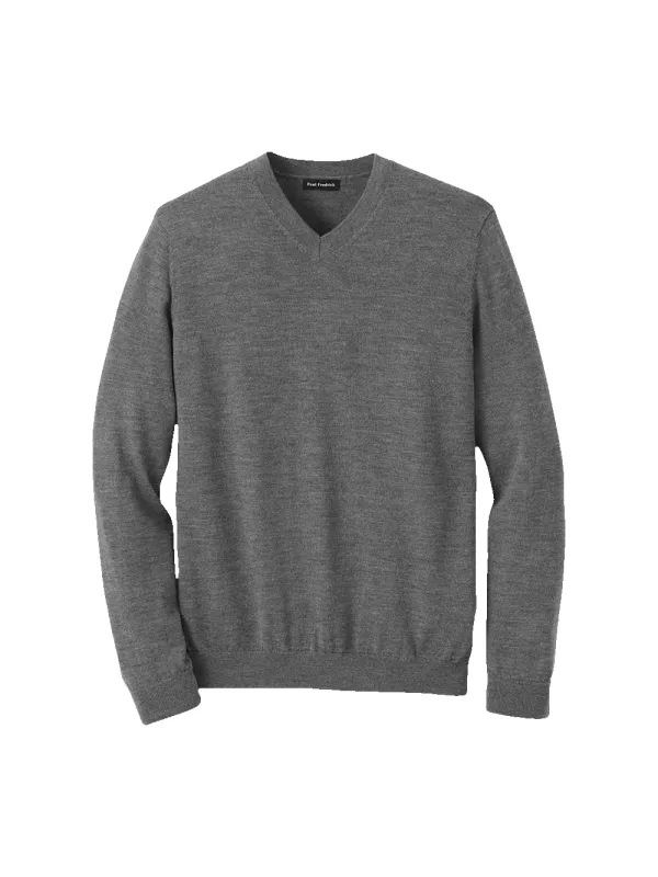 Washable Merino Wool V-neck Sweater - Grey sold by Paul Fredrick
