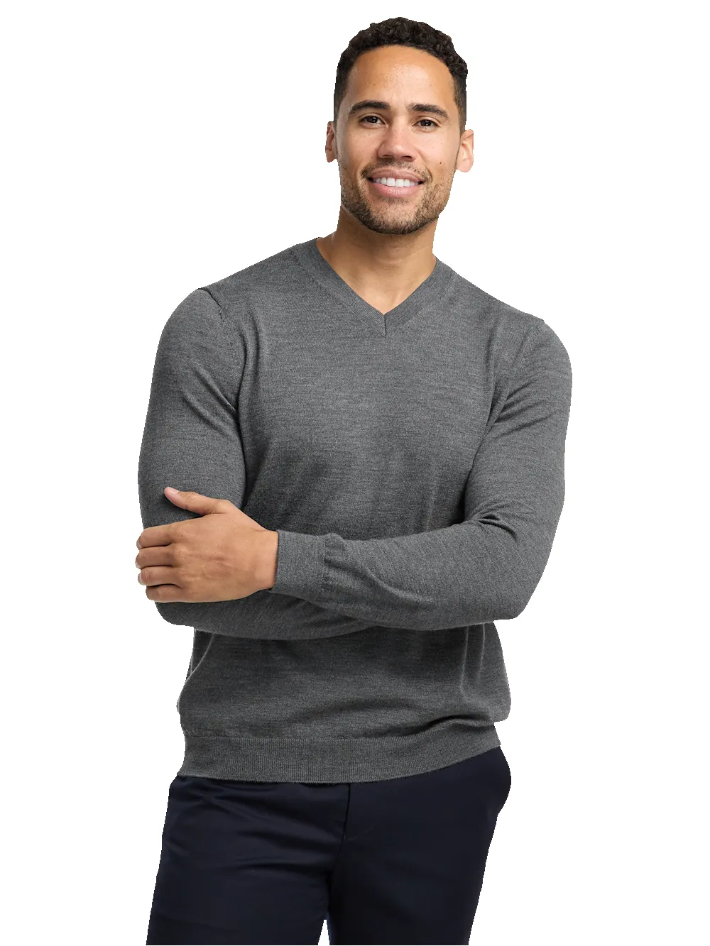 Washable Merino Wool V-neck Sweater - Grey sold by Paul Fredrick product image thumbnail 2