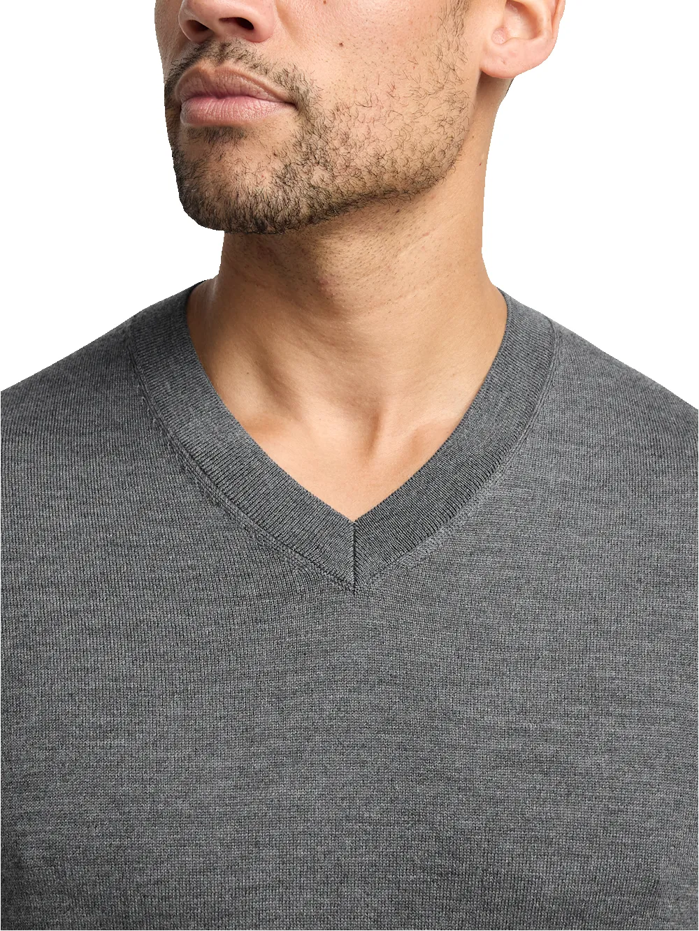 Washable Merino Wool V-neck Sweater - Grey sold by Paul Fredrick product image thumbnail 3