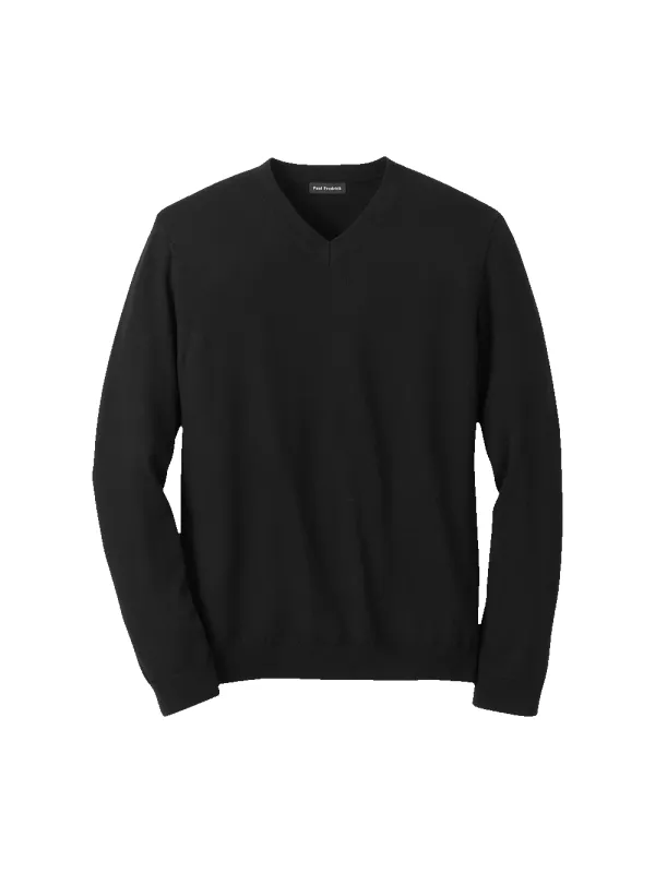 Washable Merino Wool V-neck Sweater - Black sold by Paul Fredrick