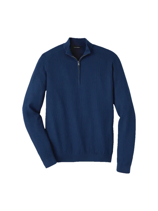 Silk Cotton Cashmere Quarter Zip Mock Neck Sweater - Navy sold by Paul Fredrick