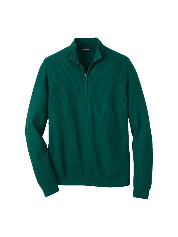 Silk Cotton Cashmere Quarter Zip Mock Neck Sweater - Green sold by Paul Fredrick