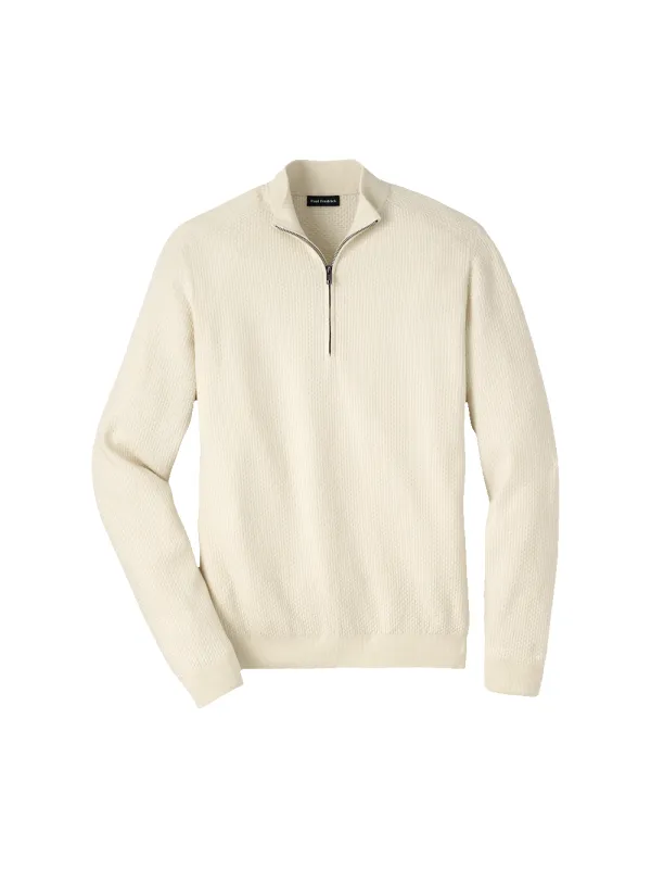 Silk Cotton Cashmere Quarter Zip Mock Neck Sweater - Ivory sold by Paul Fredrick
