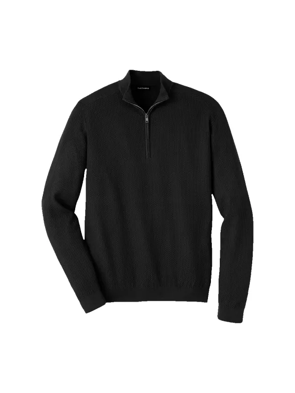 Silk Cotton Cashmere Quarter Zip Mock Neck Sweater - Black sold by Paul Fredrick