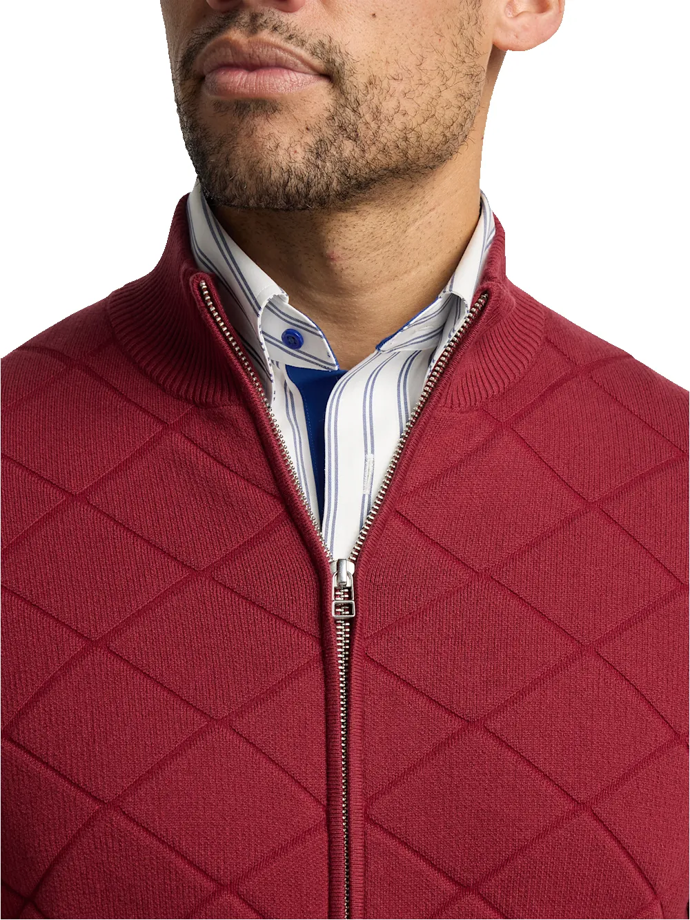 Cotton Full Zip Mock Neck Sweater Jacket - Burgundy sold by Paul Fredrick product image thumbnail 3