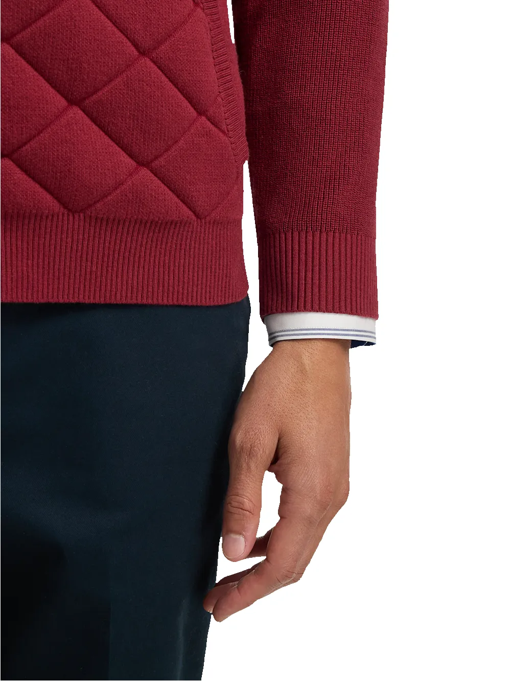 Cotton Full Zip Mock Neck Sweater Jacket - Burgundy sold by Paul Fredrick product image thumbnail 4