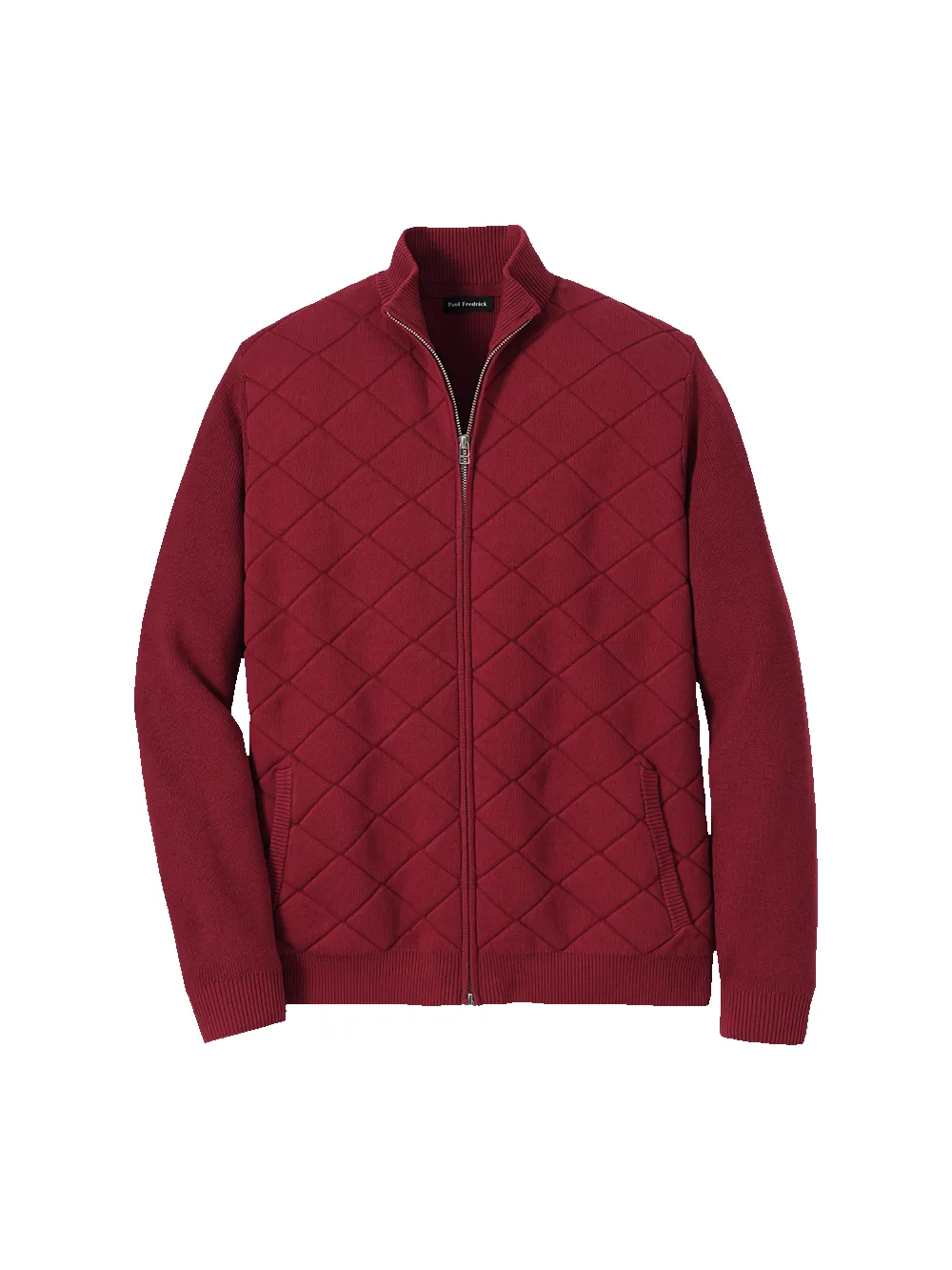 Cotton Full Zip Mock Neck Sweater Jacket - Burgundy sold by Paul Fredrick