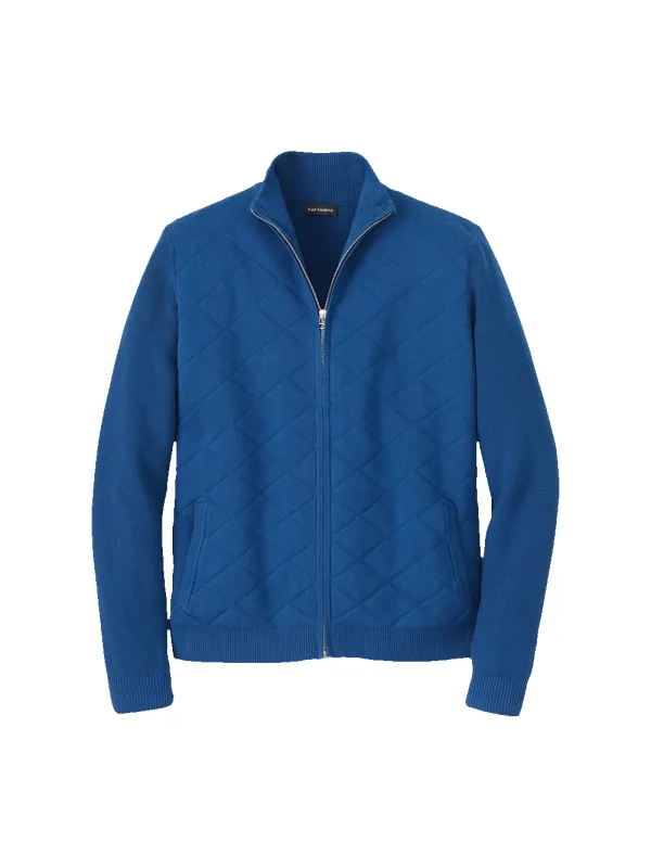 Cotton Full Zip Mock Neck Sweater Jacket - Navy sold by Paul Fredrick