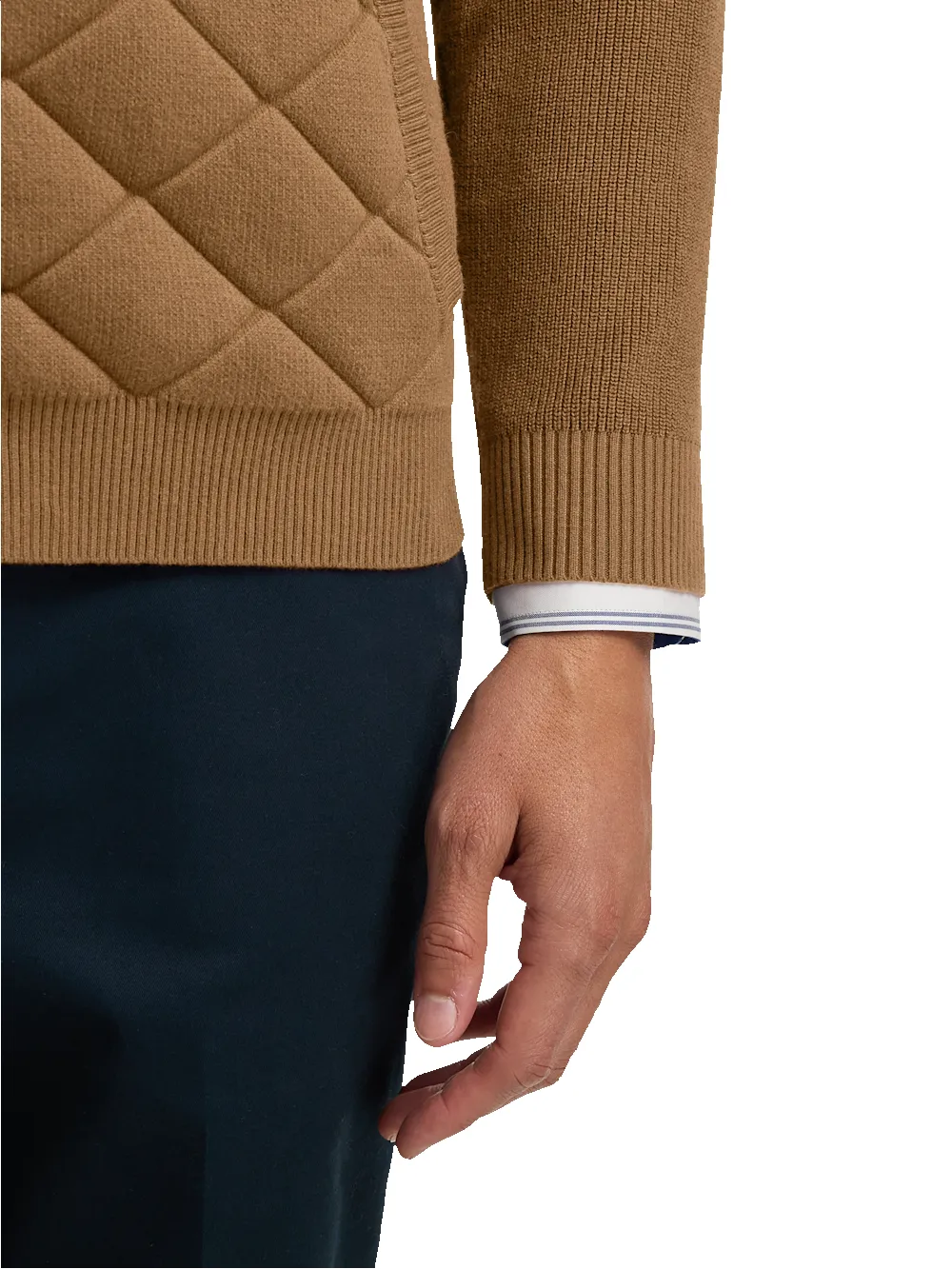 Cotton Full Zip Mock Neck Sweater Jacket - Camel sold by Paul Fredrick product image thumbnail 4