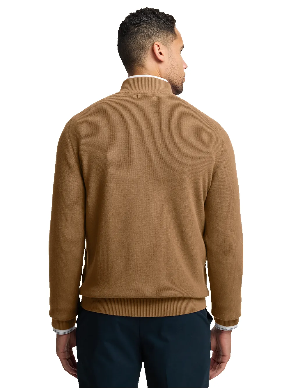 Cotton Full Zip Mock Neck Sweater Jacket - Camel sold by Paul Fredrick product image thumbnail 5
