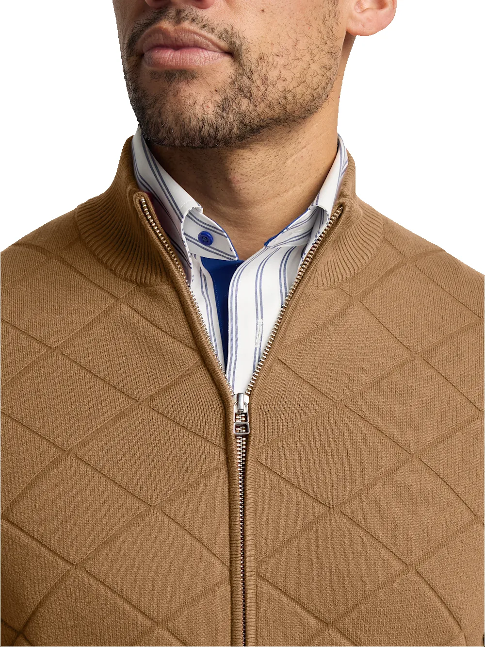 Cotton Full Zip Mock Neck Sweater Jacket - Camel sold by Paul Fredrick product image thumbnail 3