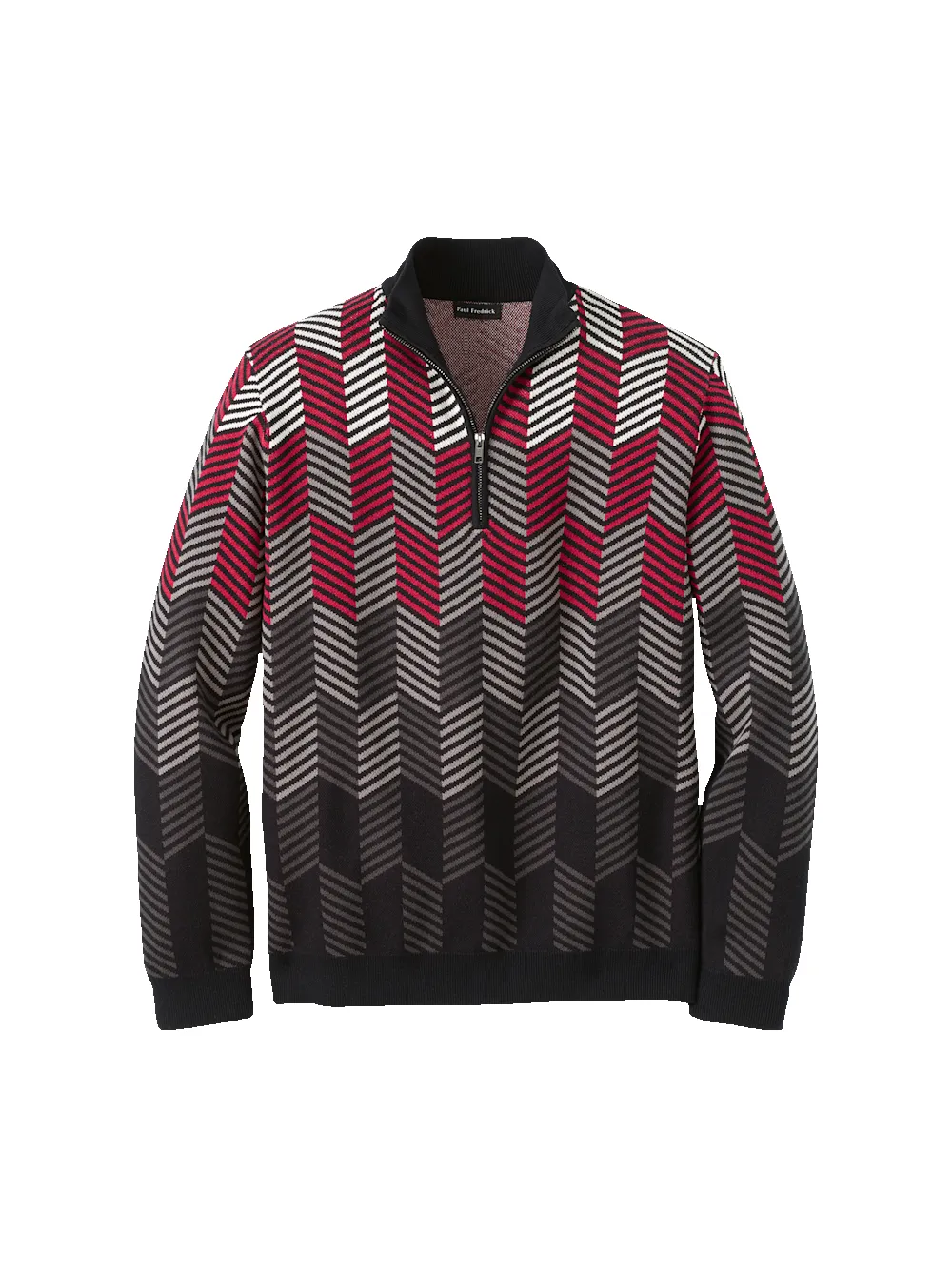 Cotton Quarter Zip Mock Neck Sweater - Black/red sold by Paul Fredrick