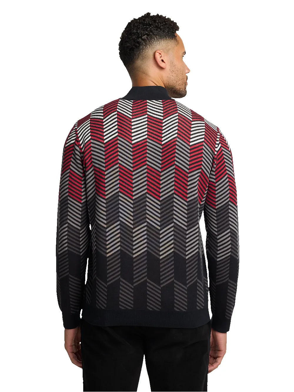 Cotton Quarter Zip Mock Neck Sweater - Black/red sold by Paul Fredrick product image thumbnail 5