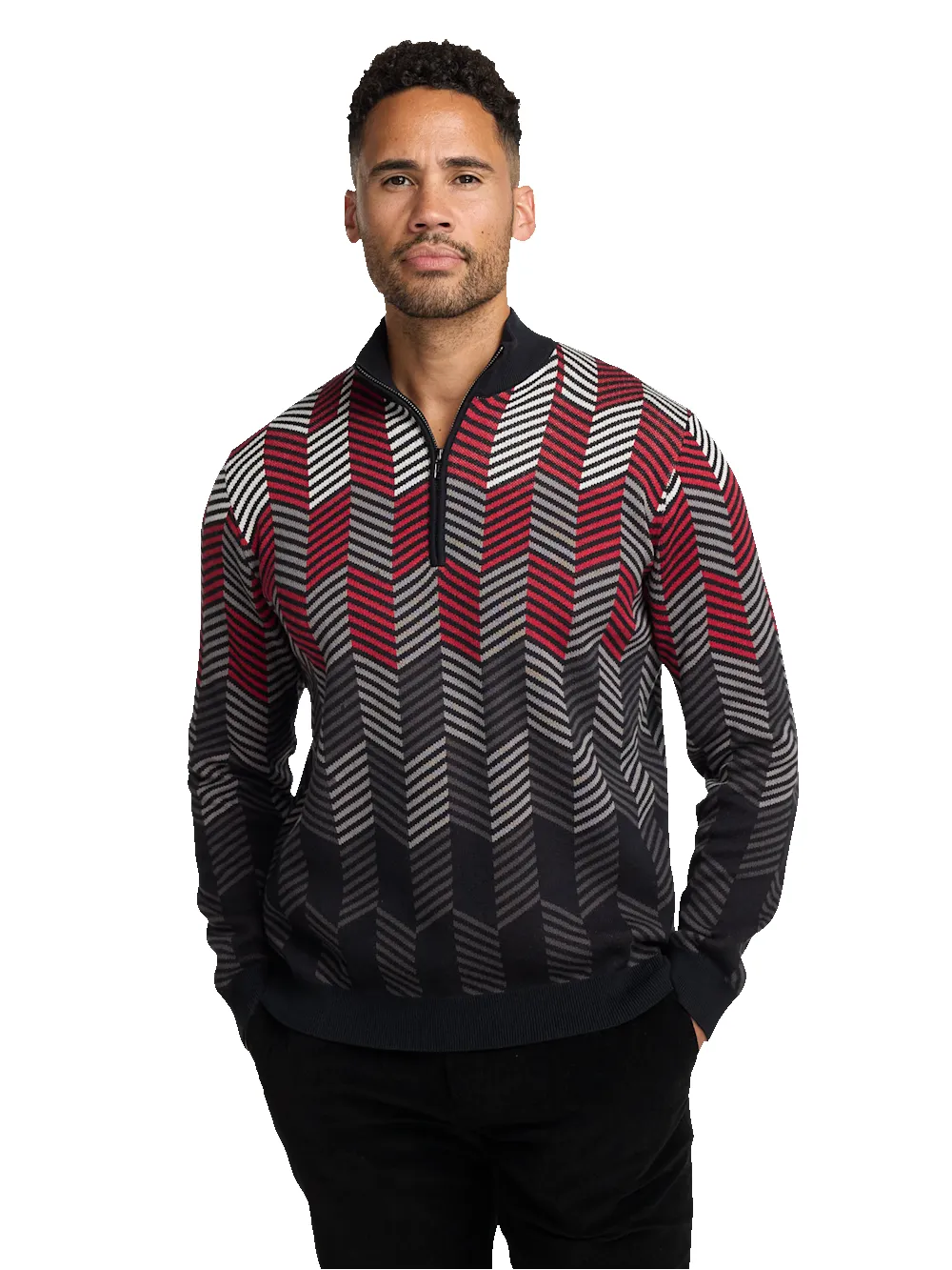 Cotton Quarter Zip Mock Neck Sweater - Black/red sold by Paul Fredrick product image thumbnail 2