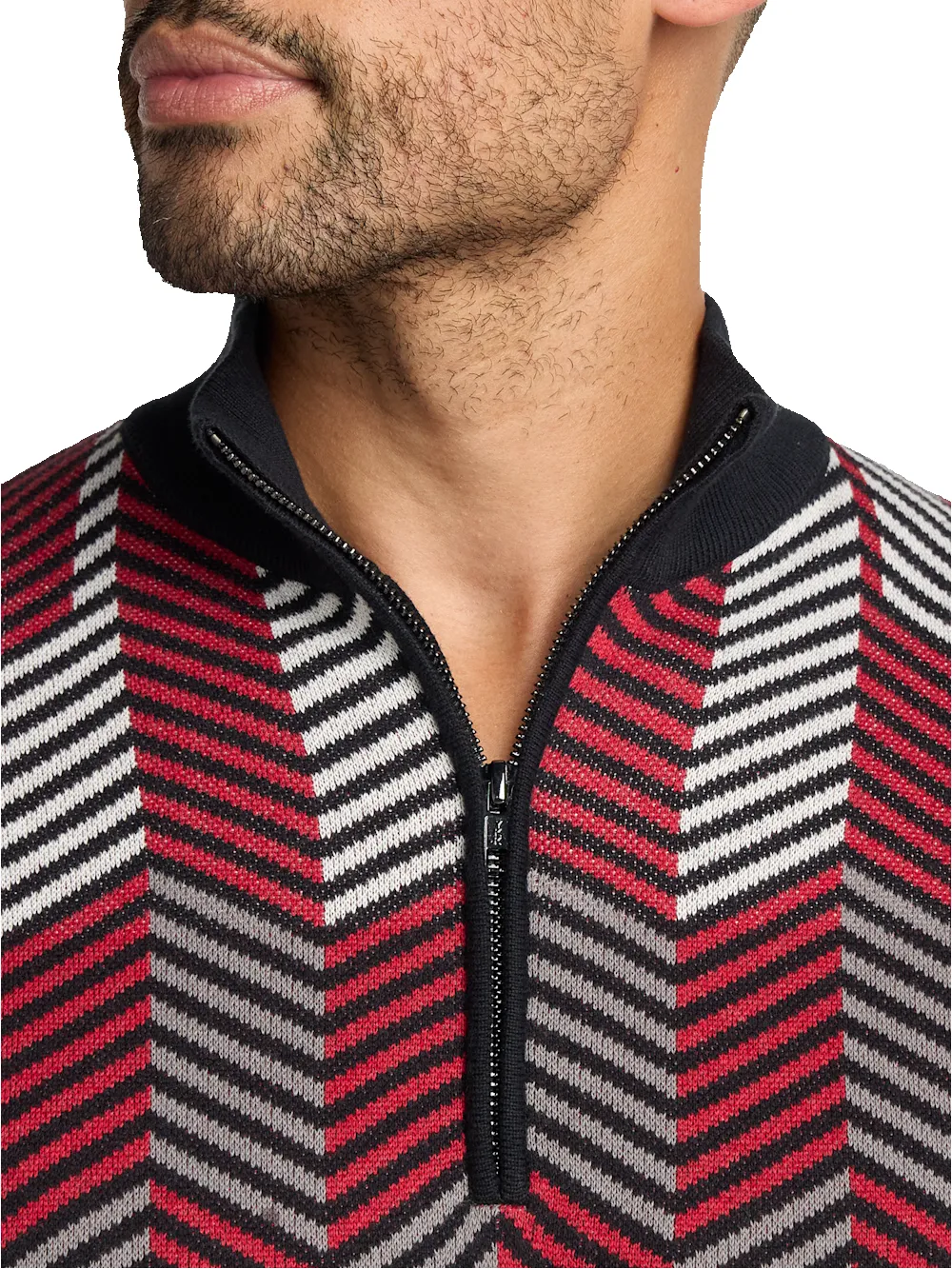 Cotton Quarter Zip Mock Neck Sweater - Black/red sold by Paul Fredrick product image thumbnail 3