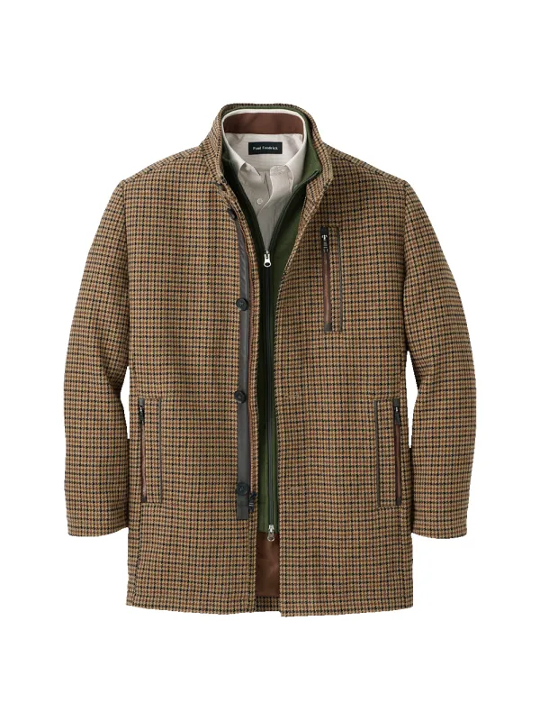 Wool Blend Houndstooth Carcoat - Black/tan sold by Paul Fredrick