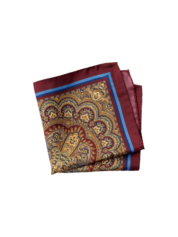 Medallion Silk Pocket Square - Burgundy Multi sold by Paul Fredrick