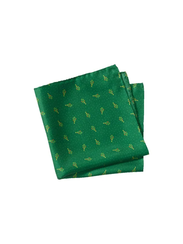 Christmas Tree Motif Silk Pocket Square - Green sold by Paul Fredrick