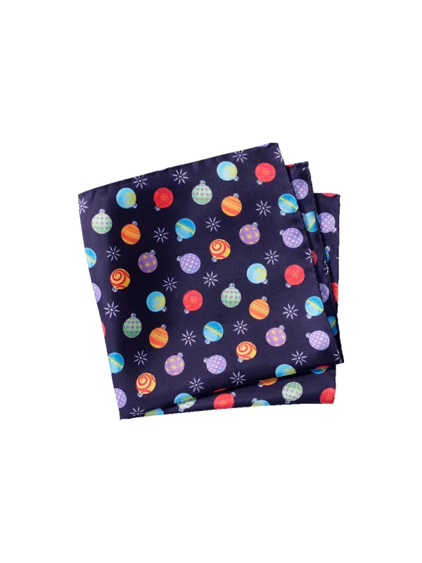 Ornament Motif Silk Pocket Square - Navy Multi sold by Paul Fredrick