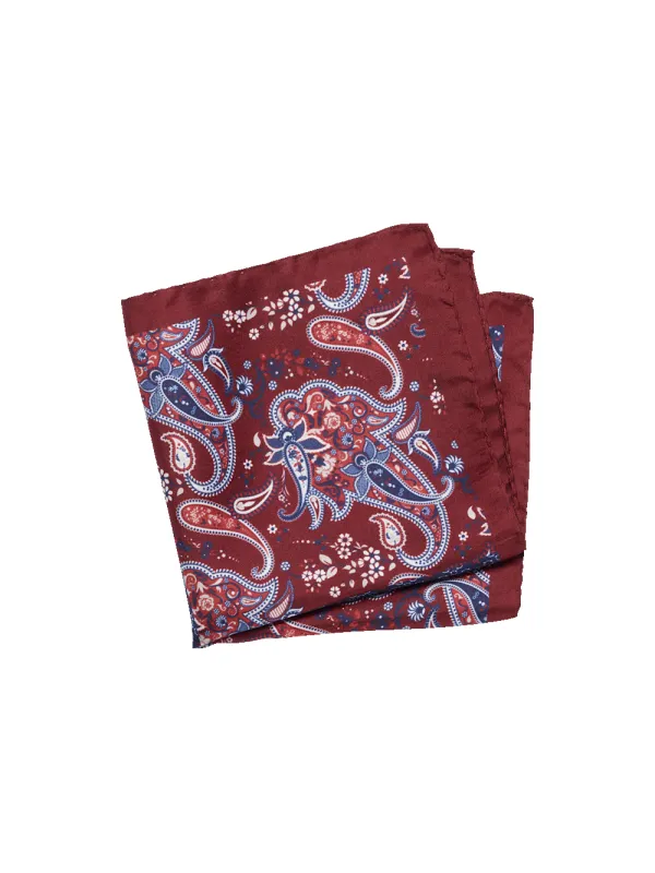 Paisley Silk Pocket Square - Red/blue sold by Paul Fredrick