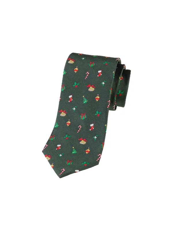 Christmas Motif Woven Silk Tie - Green Multi sold by Paul Fredrick