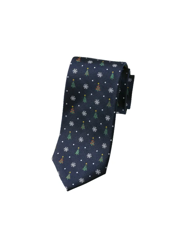 Christmas Motif Woven Silk Tie - Navy Multi sold by Paul Fredrick