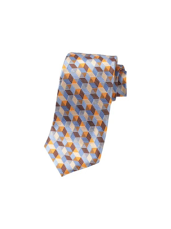 Geometric Woven Silk Tie - Orange Multi sold by Paul Fredrick