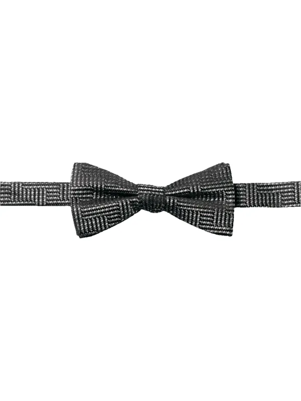 Herringbone Woven Silk Pre-tied Bow Tie - Silver sold by Paul Fredrick
