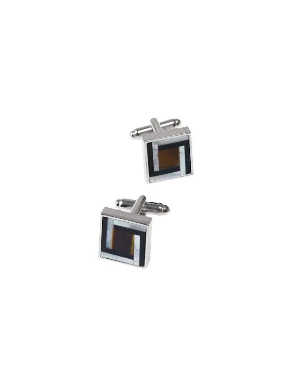 Semi Precious Square Cufflink - Black/brown sold by Paul Fredrick