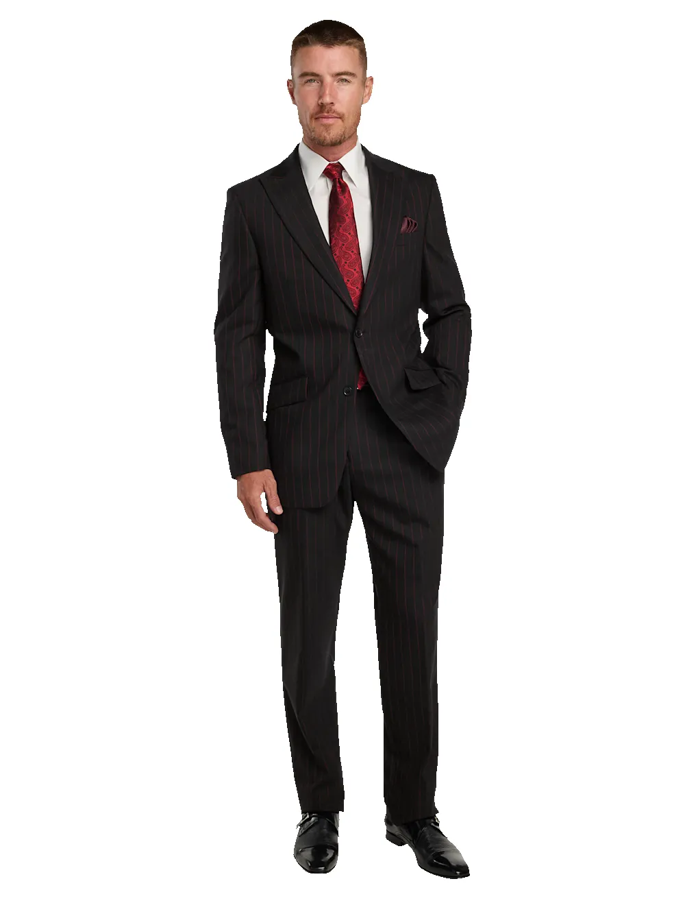 Wool Stretch Stripe Single Breasted Peak Lapel Suit - Black/red sold by Paul Fredrick product image thumbnail 2
