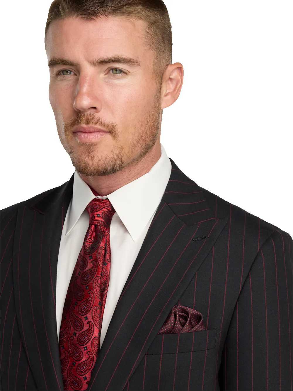 Wool Stretch Stripe Single Breasted Peak Lapel Suit - Black/red sold by Paul Fredrick product image thumbnail 3