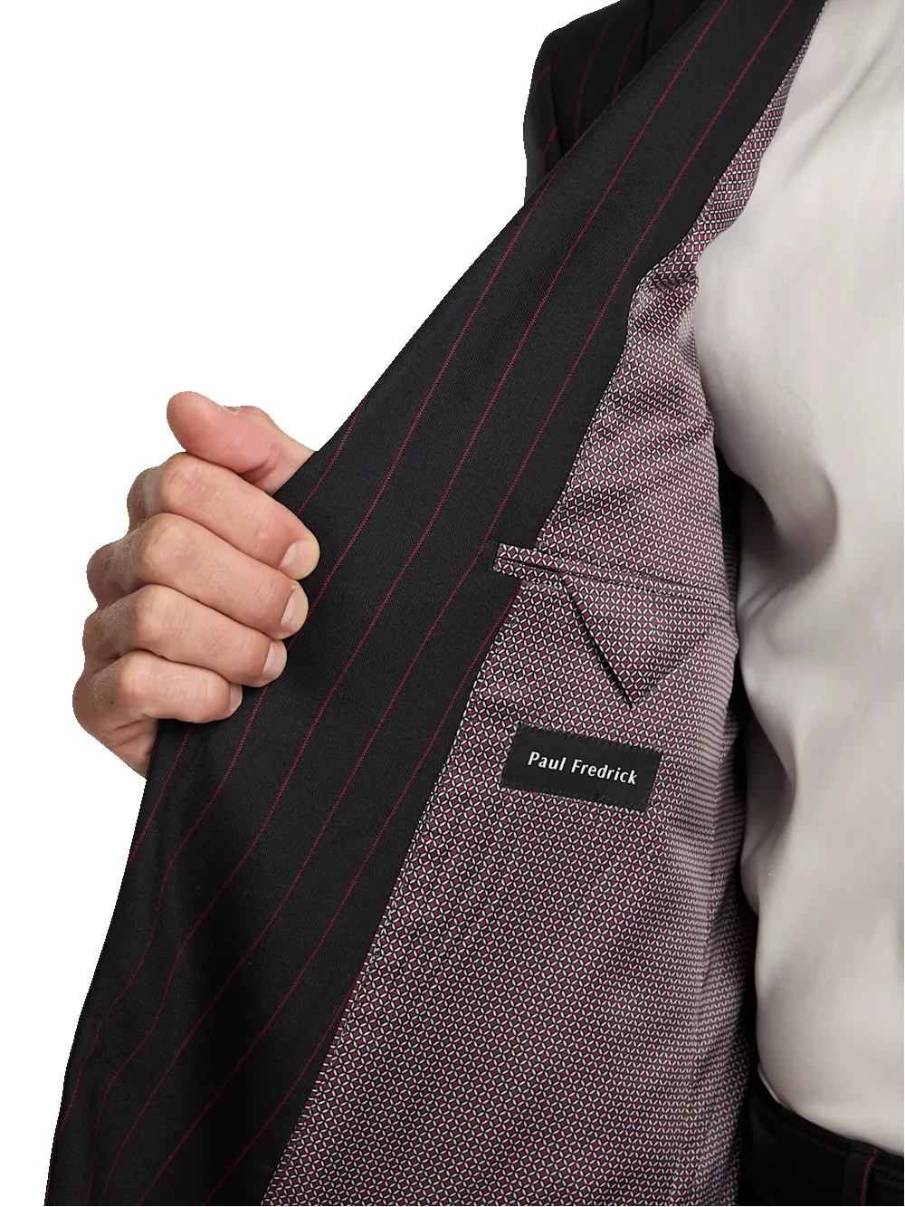 Wool Stretch Stripe Single Breasted Peak Lapel Suit - Black/red sold by Paul Fredrick product image thumbnail 4